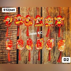 Red and Gold Hanging Decorations Set